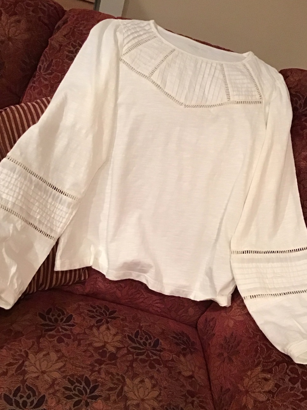 Off White Boho Pintuck & Lace Detail Top